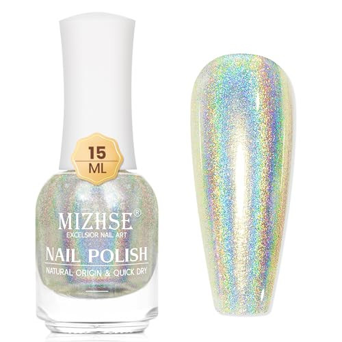 MIZHSE Holographic Nail Polish, Glitter Nail Polish Air Dry Fast, 15 ml High Glossy Shiny Nail Pigment Oil-based Laser Iridescent Chrome Nail Art Salon Manicure Home | Amazon (US)