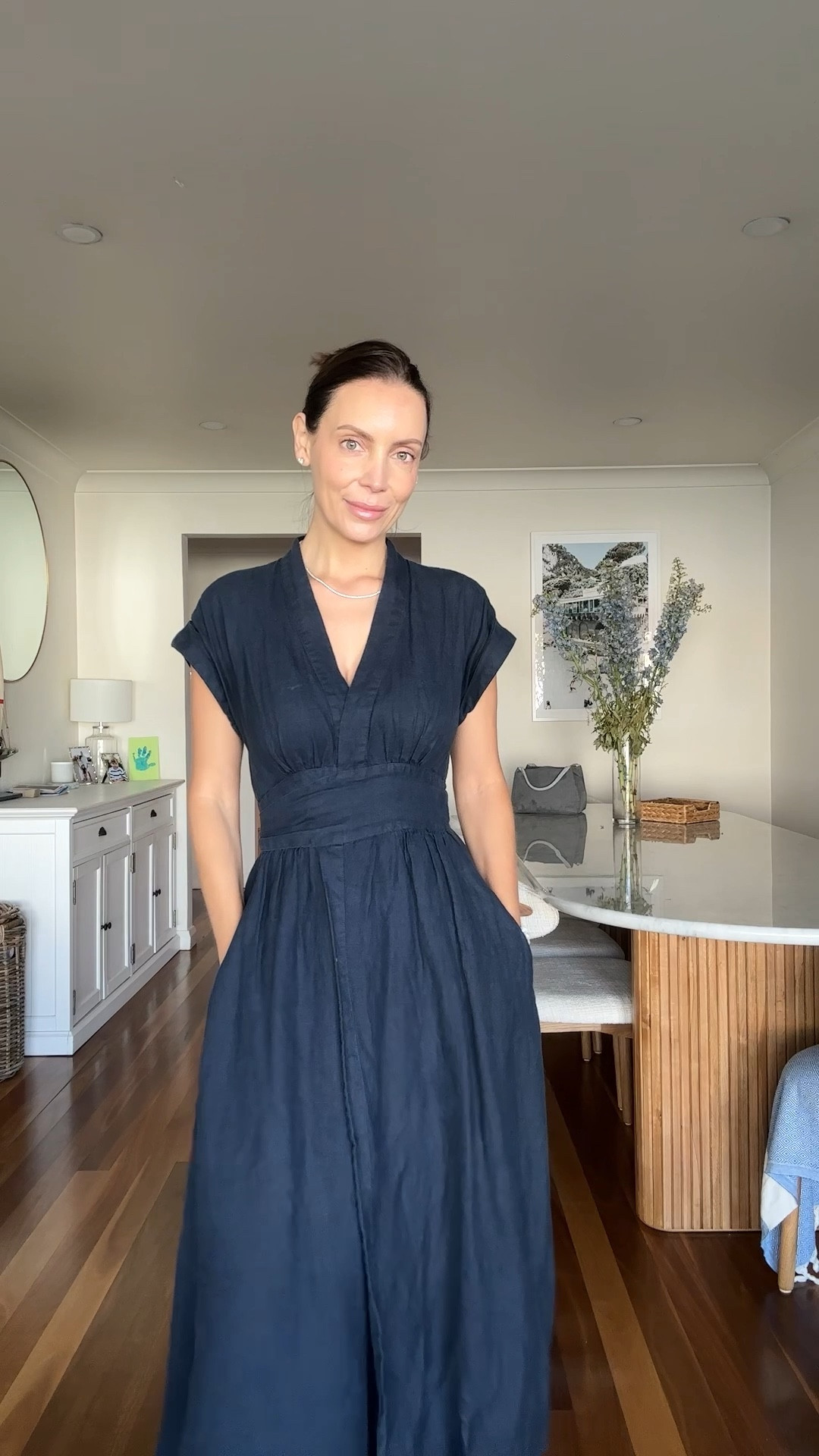 Navy linen midi dress for work 

#LTKspring #LTKaustralia #LTKworkwear