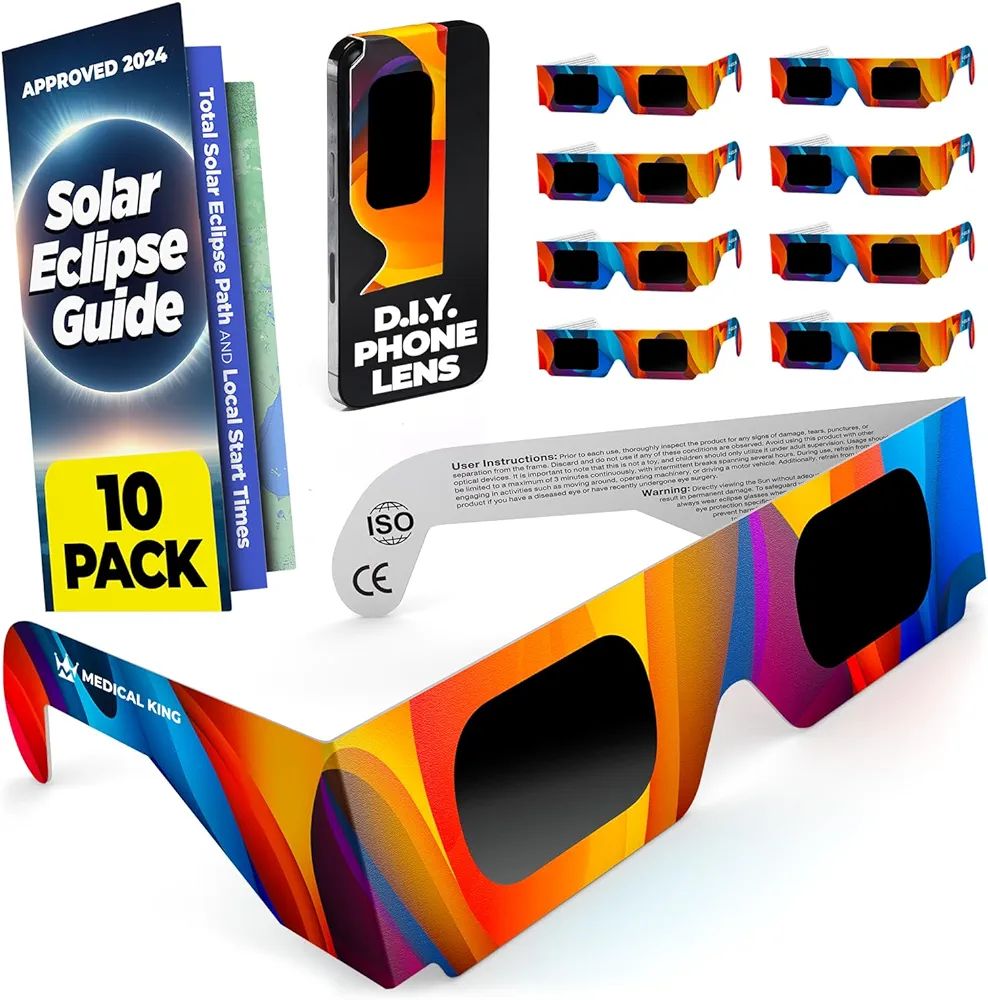 Medical king Solar Eclipse Glasses AAS Approved 2024 (10 Pack) CE and ISO Certified Safe Shades f... | Amazon (US)