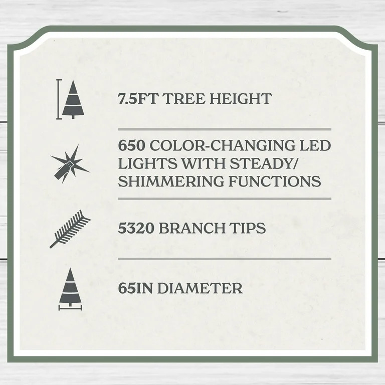 7.5' Pre-Lit Green Flocked Arctic Fir Artificial Christmas Tree with 650 Color-Changing LED Light... | Walmart (US)