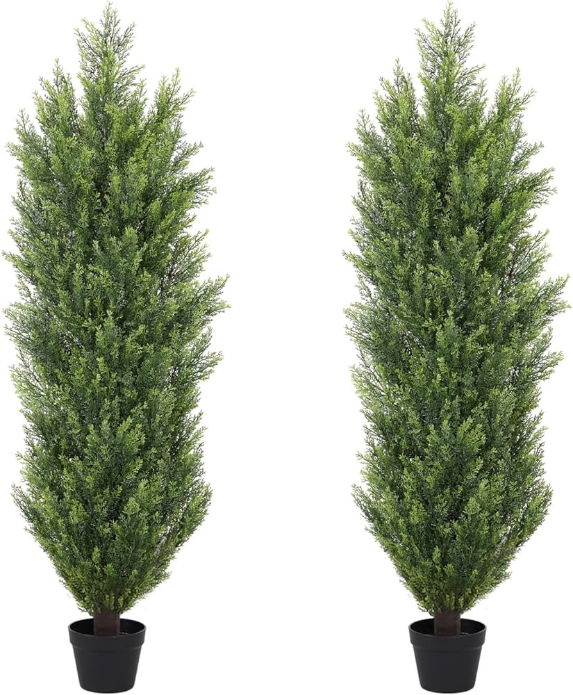 4 Foot Cedar Pine Topiary Trees Artificial Outdoor Set of 2 Pack, 4ft Fake Evergreen Plants UV Re... | Amazon (US)