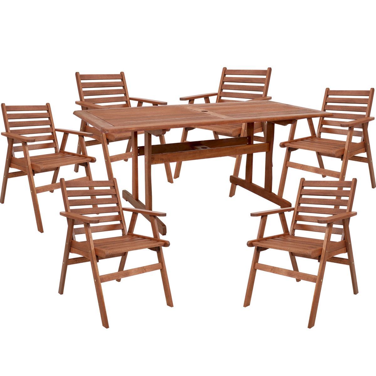 Sunnydaze Outdoor Meranti Wood with Teak Oil Finish Patio Family Dining Table and Chairs Set - Br... | Target