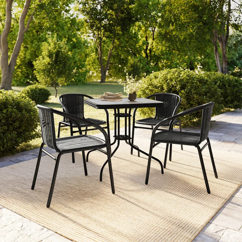 Arthor Rattan Indoor/Outdoor Stacking Restaurant Chairs by Flash Furniture (Set of 4) | Wayfair North America