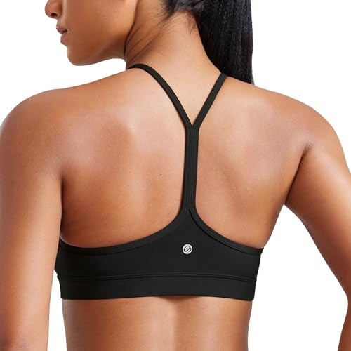 CRZ YOGA Butterluxe Womens Y Back Sports Bra - Padded Racerback Low Impact Spaghetti Thin Strap Workout Yoga Top Black X-Large | Amazon (US)