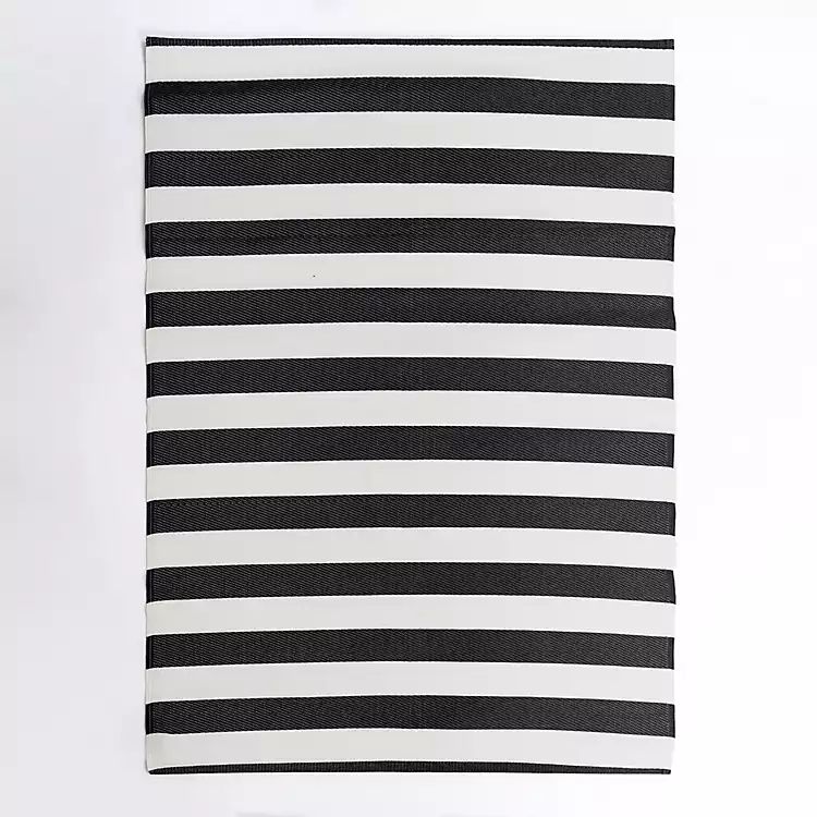 Black & White Cabana Stripes Outdoor Area Rug, 5x7 | Kirkland's Home