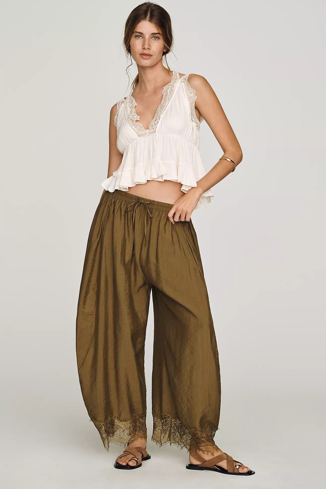 By Anthropologie Cropped Lace-Hem Pants | Anthropologie (US)