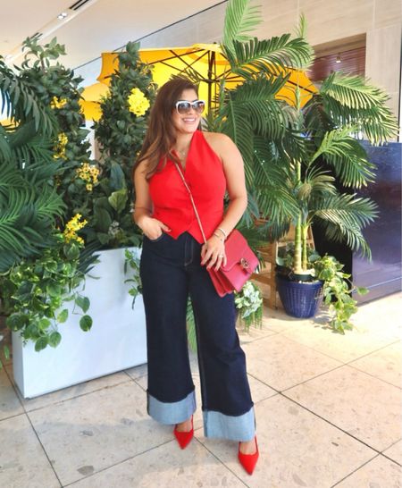 I am obsessed with this look so chic and so comfy as well I love a good pair of jeans with this waistcoat trend and why not in red my favorite color 

#LTKTravel #LTKWorkwear #LTKMidsize