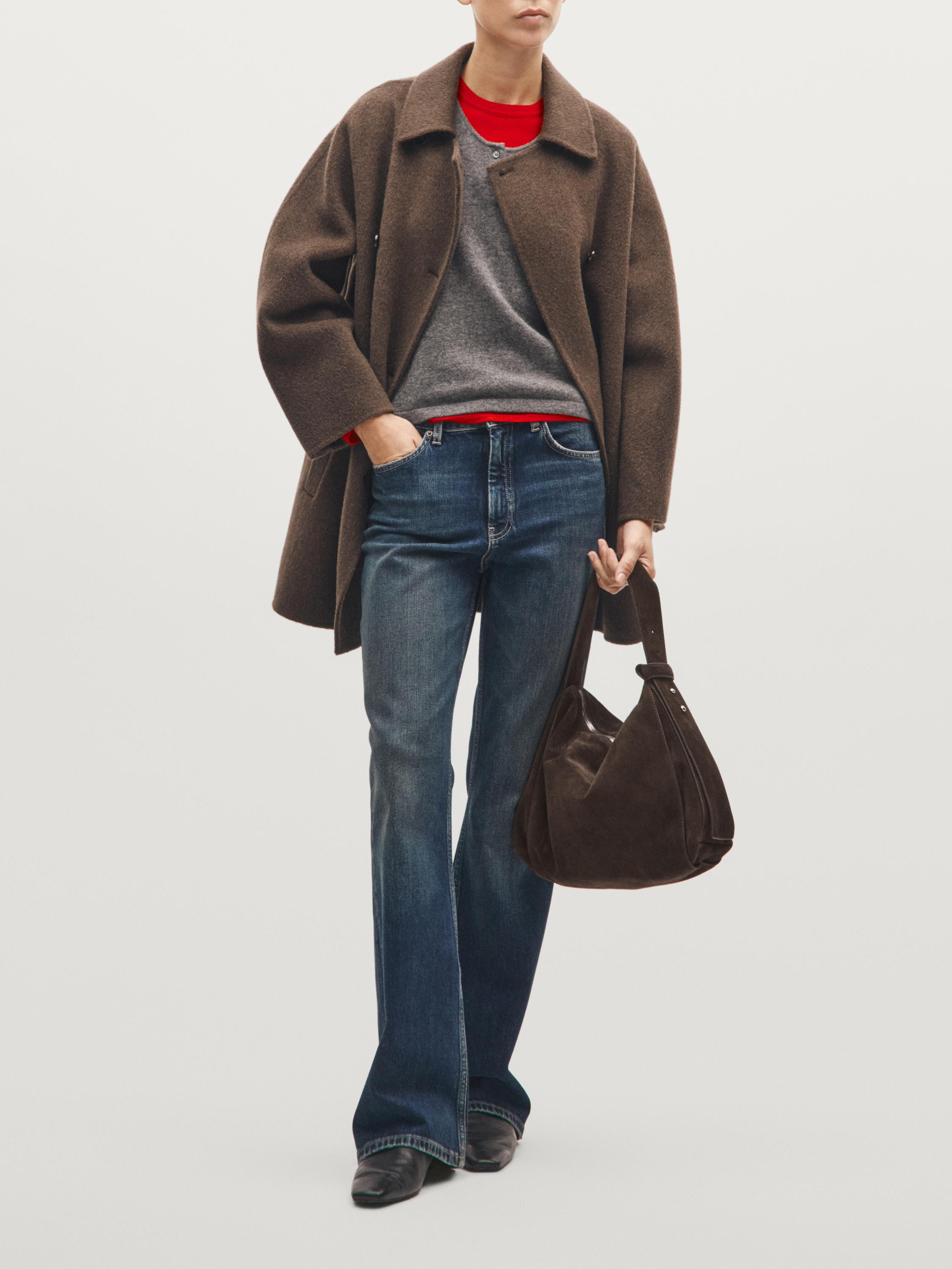 Large split leather shoulder bag | Massimo Dutti UK