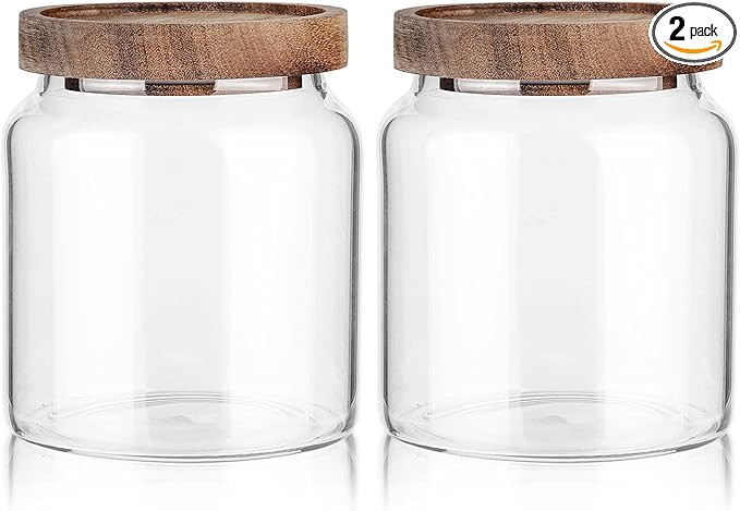 Labina Glass Storage Container Airtight Food Jars Kitchen Canister with Wood Lids, 20 Oz Wide Mou... | Amazon (US)