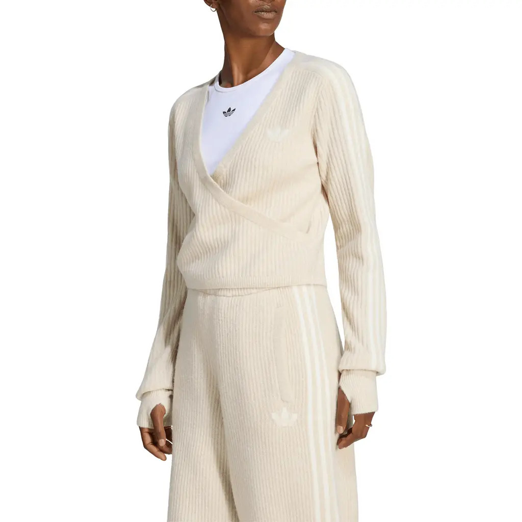 adidas Originals Rib Surplice Cardigan in Clear Brown at Nordstrom, Size X-Large | Nordstrom