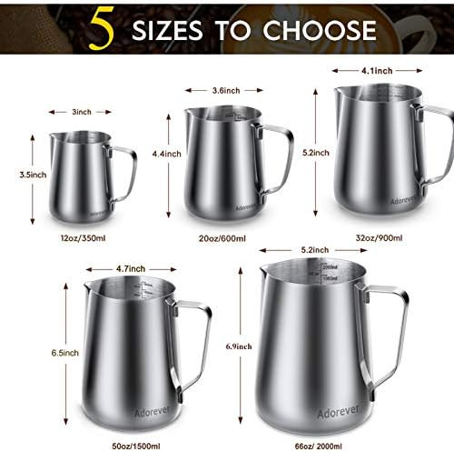 Milk Frothing Pitcher 350ml 600ml 900ml 1500ml 2000m(12oz 20oz 32oz 50oz 66oz)Steaming Pitchers S... | Amazon (US)