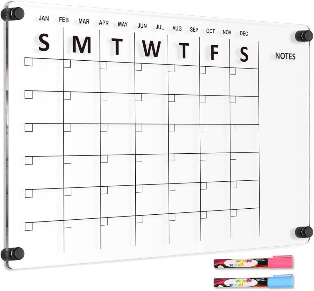 Acrylic Calendar for Wall, 24"x16" Dry Erase Board Weekly Planner Wall Mounted Board, Frameless W... | Amazon (US)