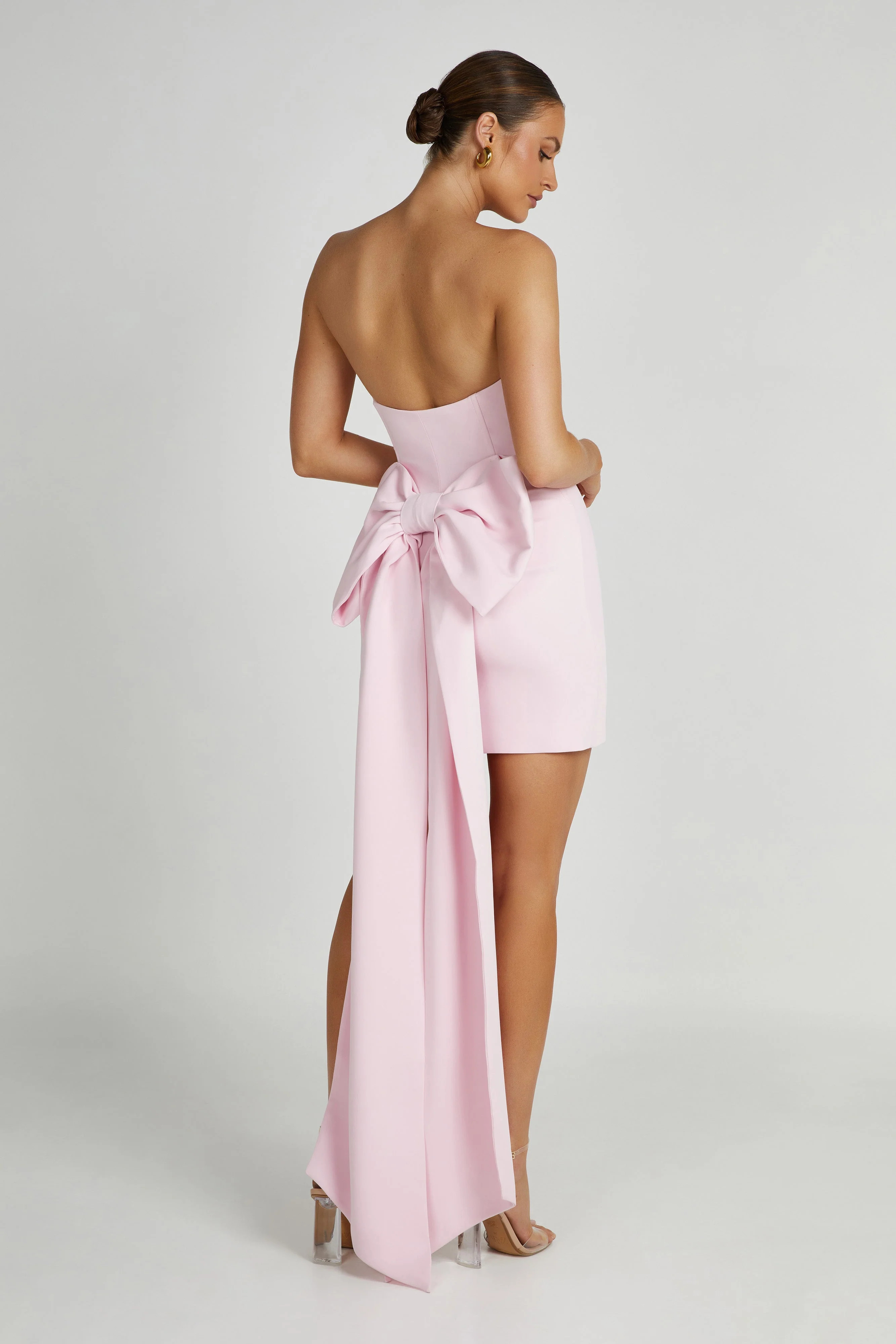 Meredith Strapless Bow Mini Dress - Blush Pink | MESHKI US