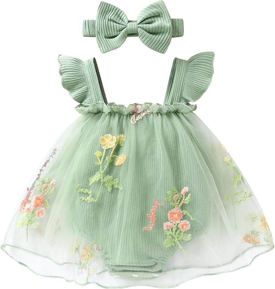 YOUNGER TREE Baby Girl Clothes Infant Summer Sleeveless Romper Dress Ribbed Floral Tulle Jumpsuit... | Amazon (US)