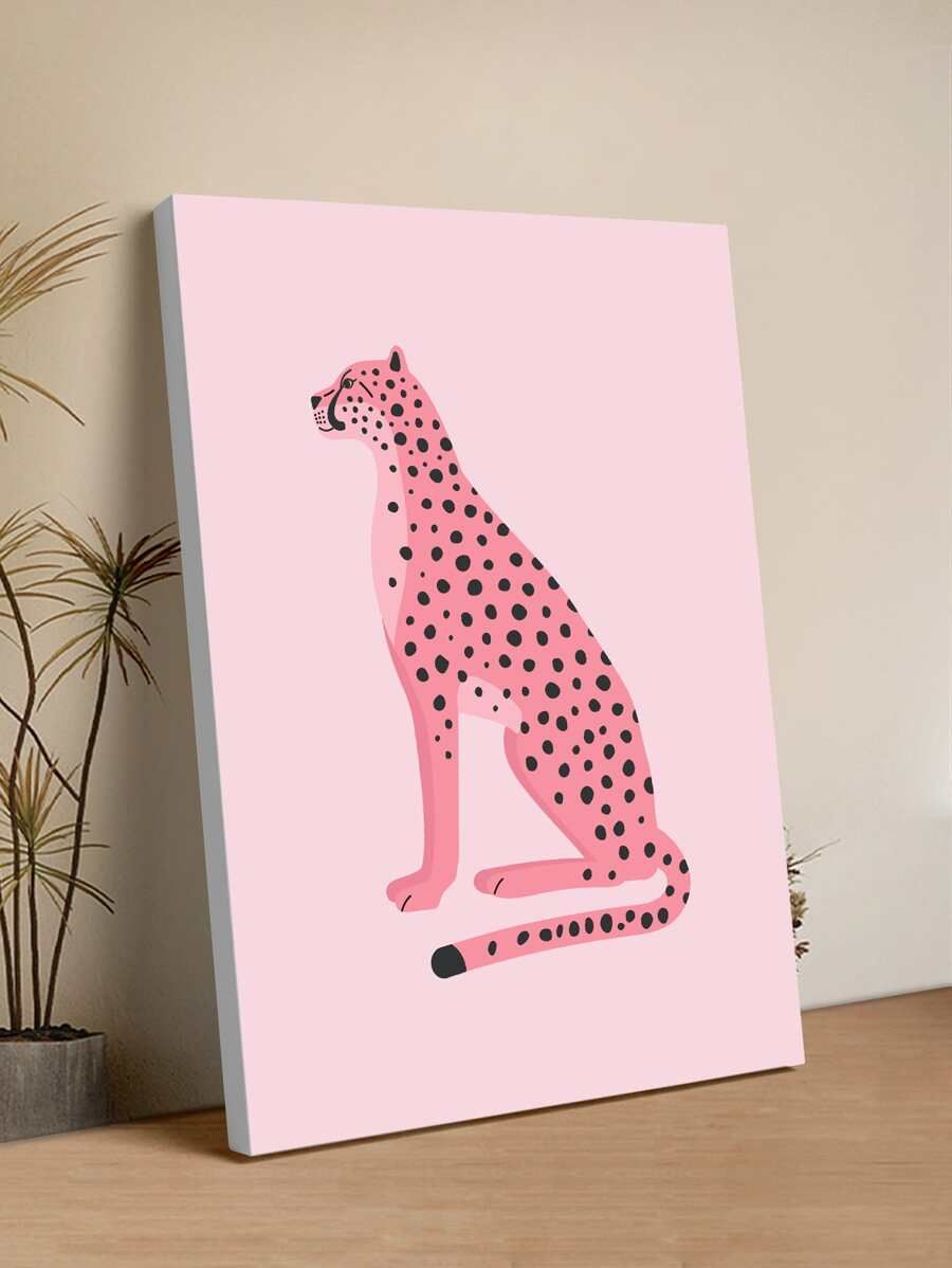 1pc Pink Framed Oil Painting With Leopard Print, Water-resistant Canvas & Wooden Frame, Suitable ... | SHEIN
