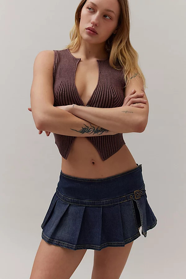 BDG Shaina Belted Denim Micro Mini Skort in Tinted Denim, Women's at Urban Outfitters | Urban Outfitters (US and RoW)