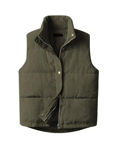 Womens Corduroy Puffer Vest Sleeveless Stand Collar Zip Up Snap Lightweight Jacket Padded Gilet O... | Amazon (US)