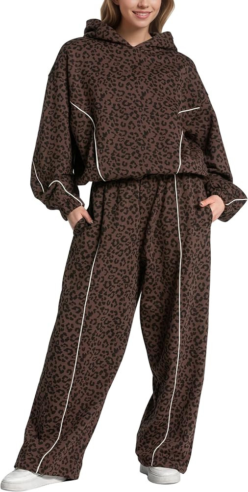 Meladyan Women\u2019s Sweatsuits 2 Piece Set Leopard Oversized Hoodie Outfits | Amazon (US)