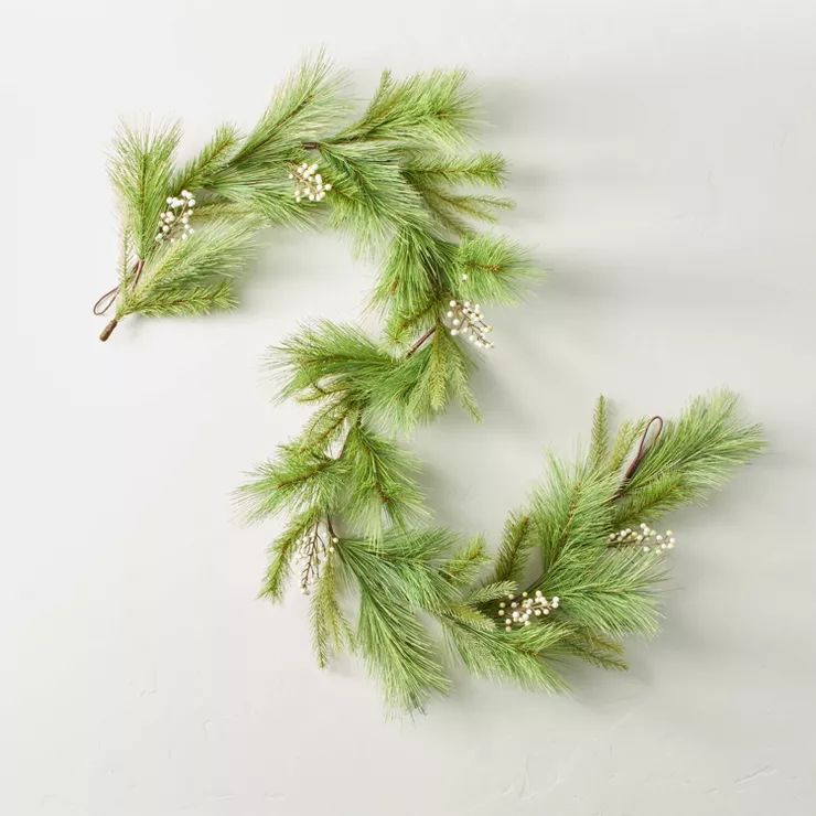 Needle Pine with Snowberries Seasonal Faux Garland Green/White - Hearth & Hand™ with Magnolia | Target