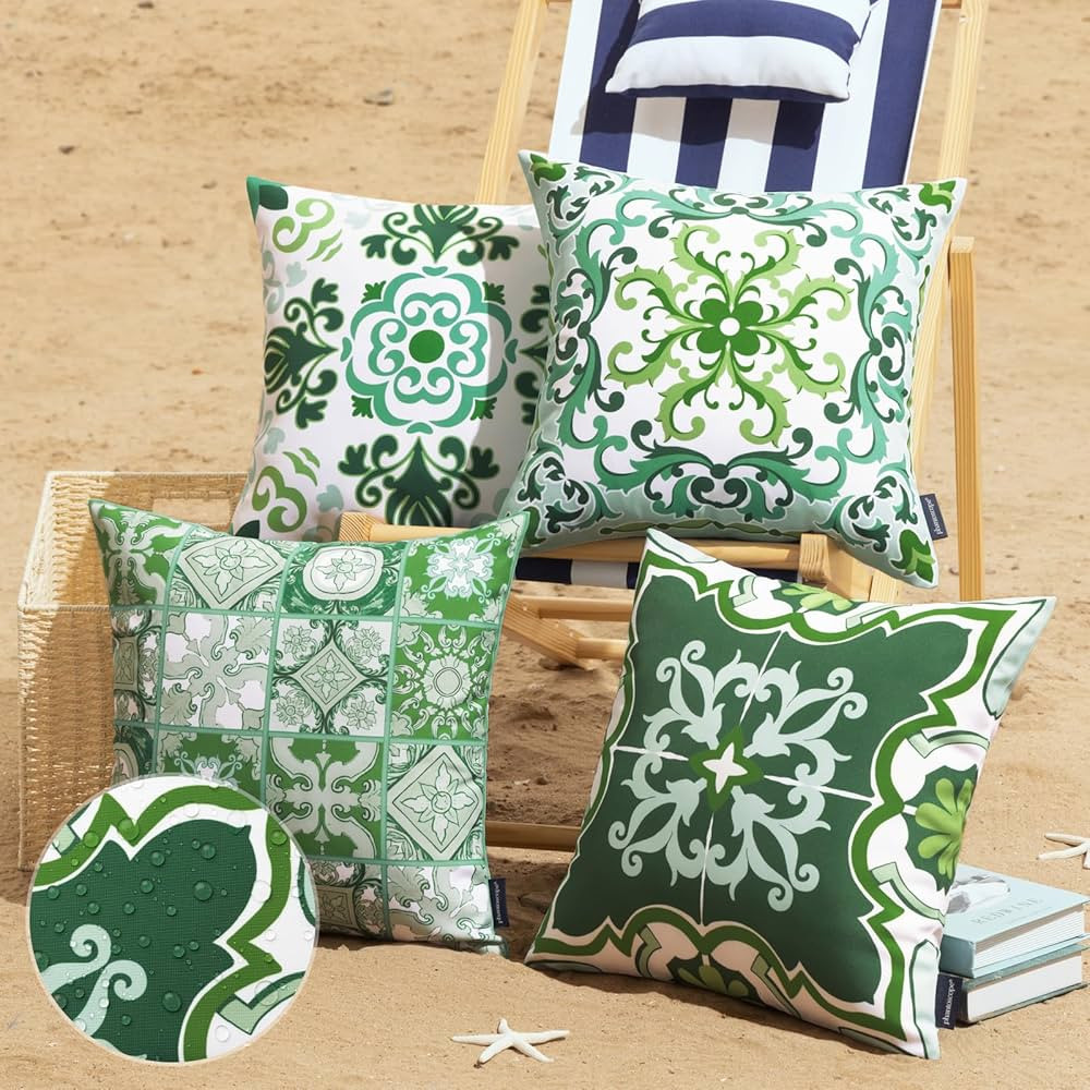 Phantoscope Set of 4 Outdoor Waterproof Throw Pillow Covers, Geometric, Decorative Boho Farmhouse... | Amazon (US)