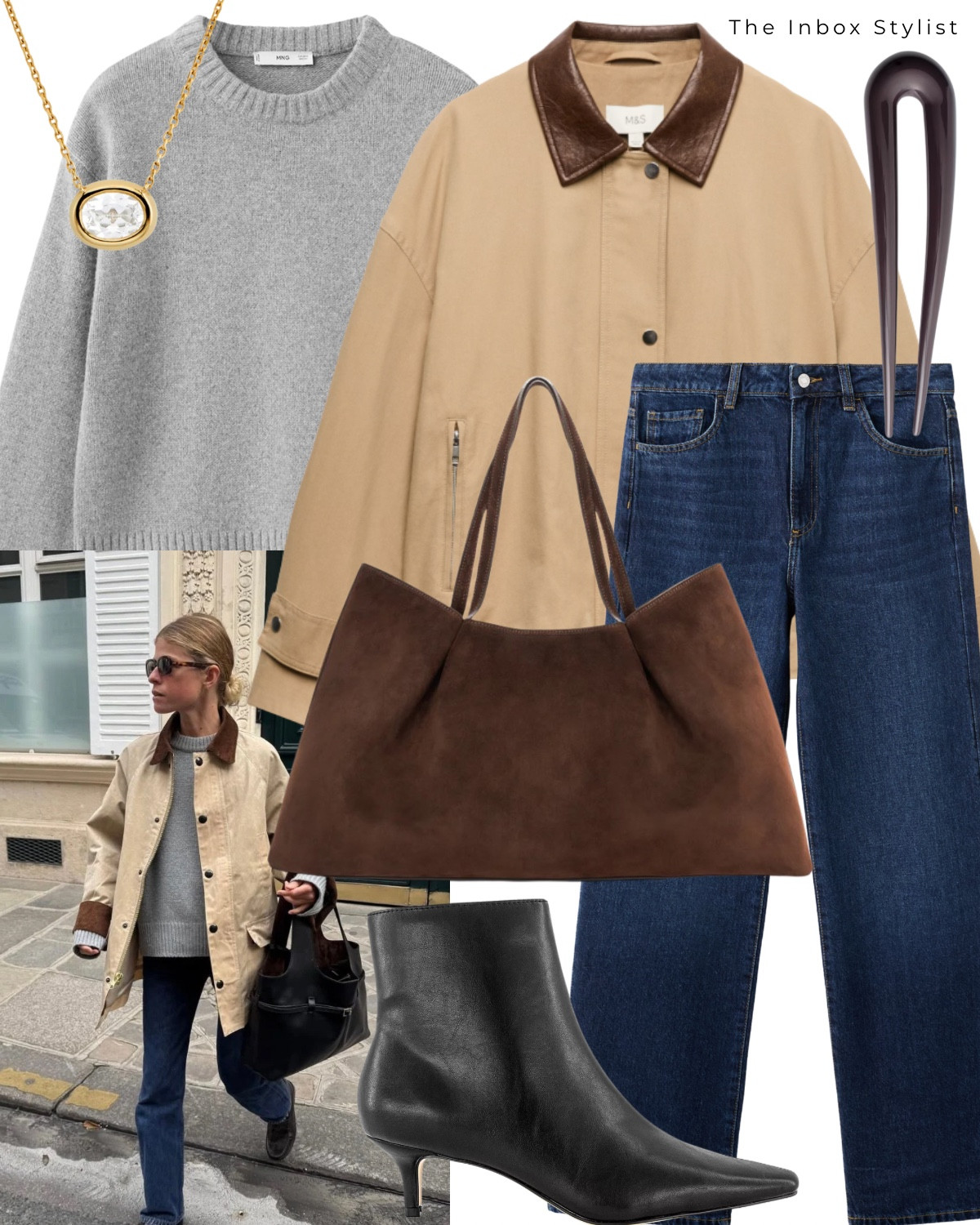 I’m looking forward to reintroducing my barn jacket to my everyday wardrobe.

Including dark blue denim jeans, brown barn jacket, grey knit jumper, brown suede handbag, French hair pin, black heeled boots, pendant necklace  

#LTKuk #LTKstyletip #LTKspring