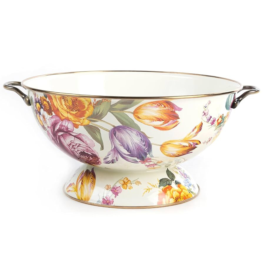 MACKENZIE-CHILDS Enamel Bowl, Serving Bowl for Entertaining, Everything Bowl, White Flower Market... | Amazon (US)