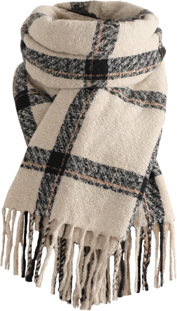 Trifabricy Winter Scarfs for Women, Long Blanket Scarf, Fashion Soft Taseel Plaid Scarf, Chunky O... | Amazon (US)