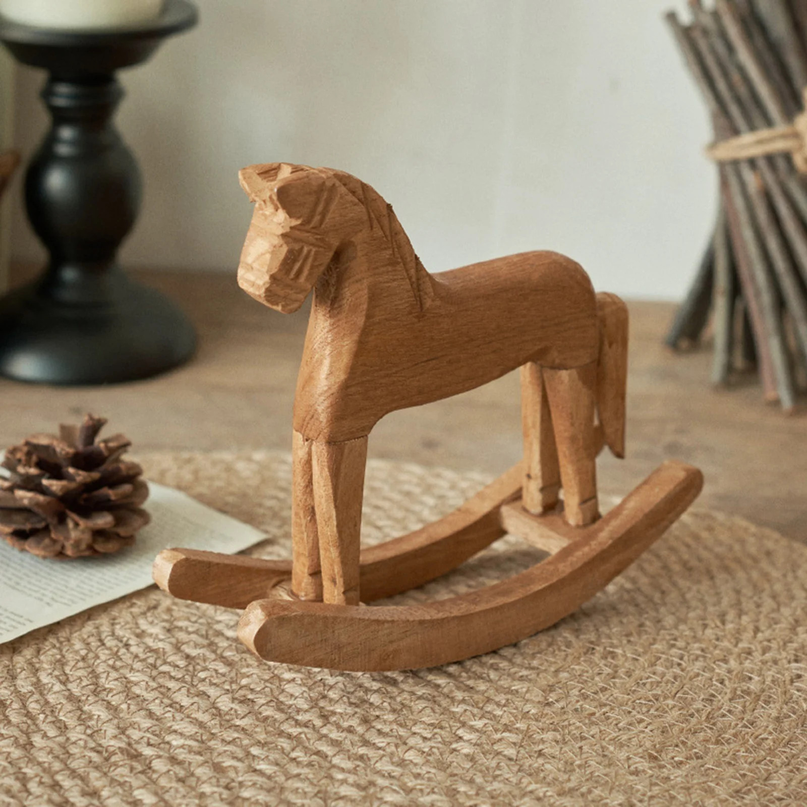 Wooden Rocking Horse Decor, Handcrafted Wooden Carving Horse Craft Art Tabletop Ornament Rocking ... | Walmart (US)