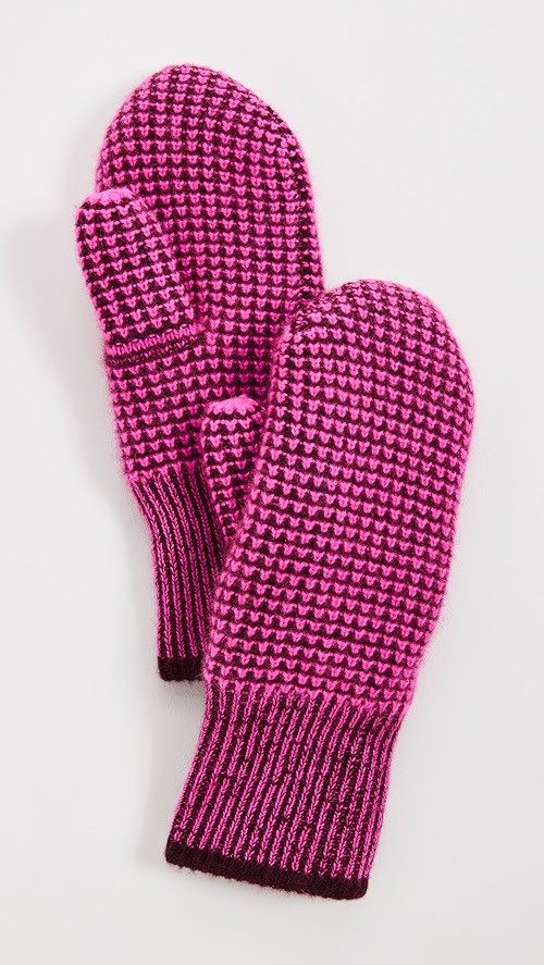 White + Warren Cashmere Two Tone Waffle Mittens | SHOPBOP | Shopbop
