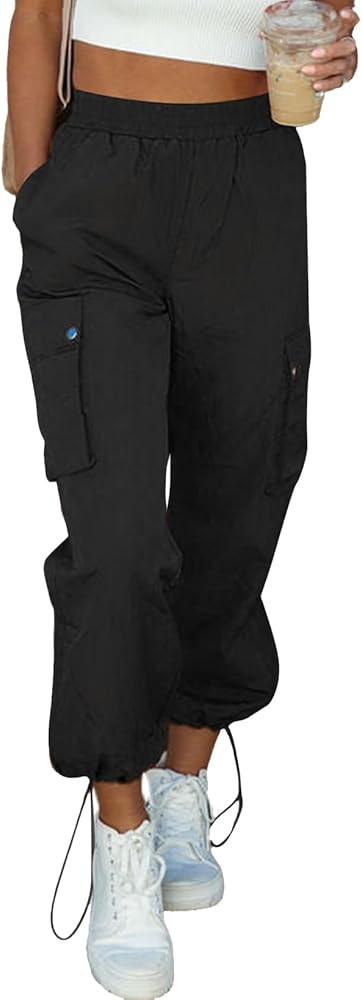 EVALESS Cargo Pants Women Baggy Casual Elastic High Waisted Parachute Pants Loose Joggers Lounge ... | Amazon (US)