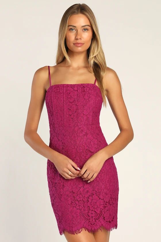 Keep It Social Magenta Lace Bodycon Mini Dress | Lulus (US)
