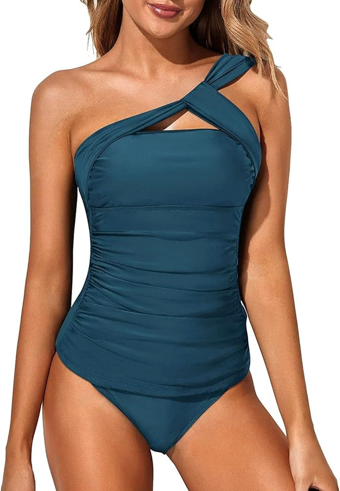 Tempt Me Two Piece Tankini Bathing Suits for Women One Shoulder Swim Top with Bottom Swimsuits | Amazon (US)