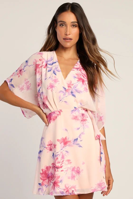 Lovely Aura Blush Pink Floral Short Sleeve Wrap Dress | Lulus (US)