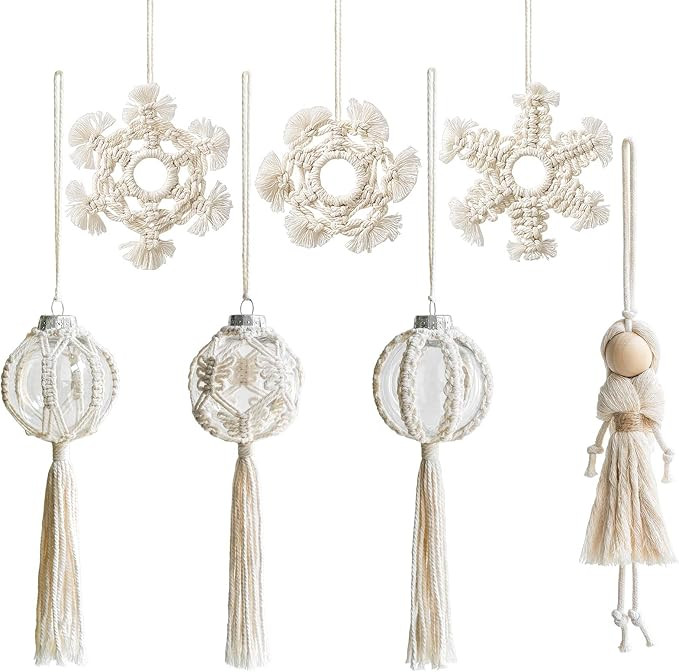 Mkono 7 Pcs Mini Macrame Wall Decor Car Hanging Ornaments Boho Home Decor Handmade Rearview Mirro... | Amazon (US)