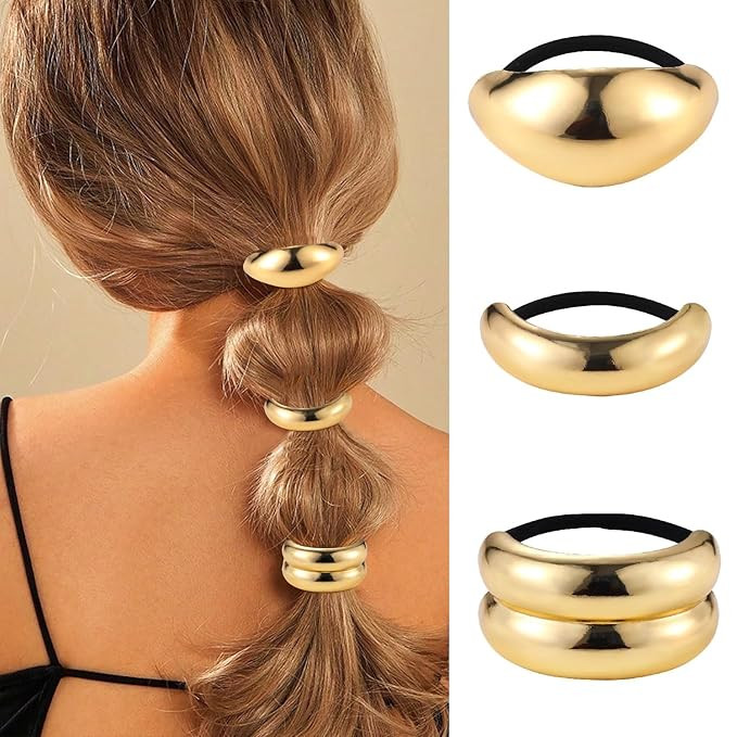 papasgix 3 PCS Metal Hair Tie, Ponytail Hair Cuff, Gold Hair Cuff, Gold Ponytail Cuff Silver Meta... | Amazon (US)