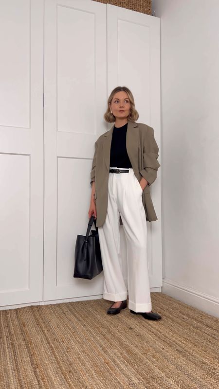 Blazer, brown knit top, wide leg trousers, ballet flats, leather crossbody bag, striped cardigan, striped shirt, trench coat, samba suede trainers, leather tote bag

#LTKSeasonal #LTKstyletip #LTKeurope