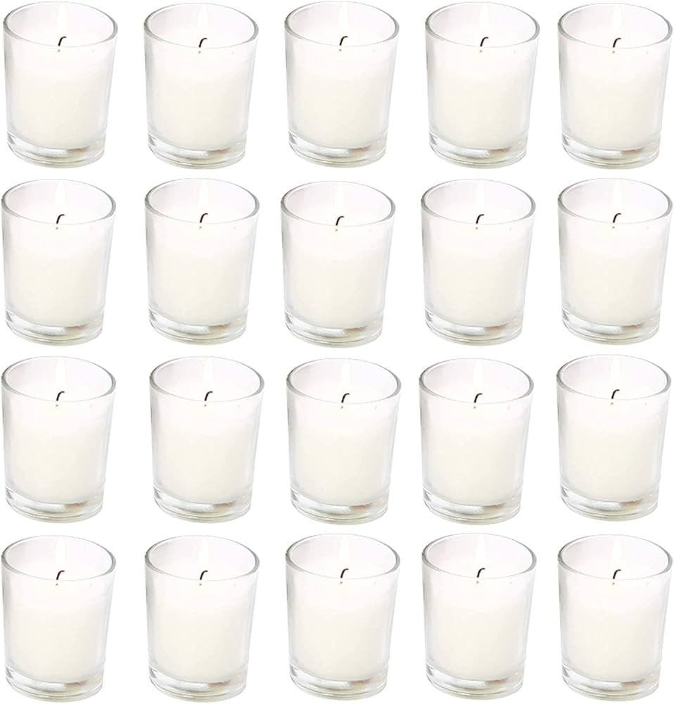 20 Pack Warm White Unscented Clear Glass Filled Votive Candles. Hand Poured Wax Candle Ideal Gift... | Amazon (US)