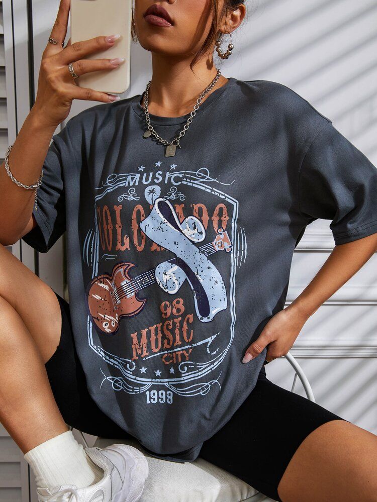 Letter Graphic Drop Shoulder Oversized Tee | SHEIN