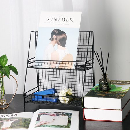 2-Layer Black Steel Wire Basket Countertop Freestanding Storage Shelf | Walmart (US)