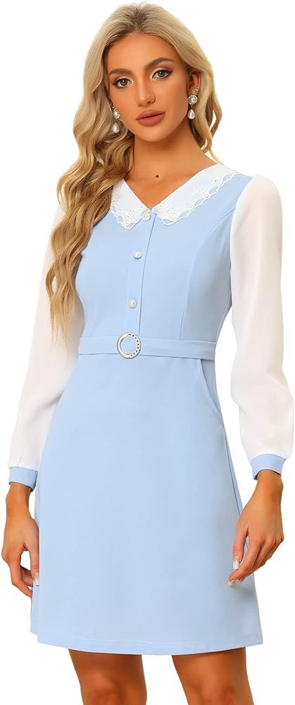 Women's Work Peter Pan Collar Elegant Contract Panel with Pockets A-Line Dress | Amazon (US)