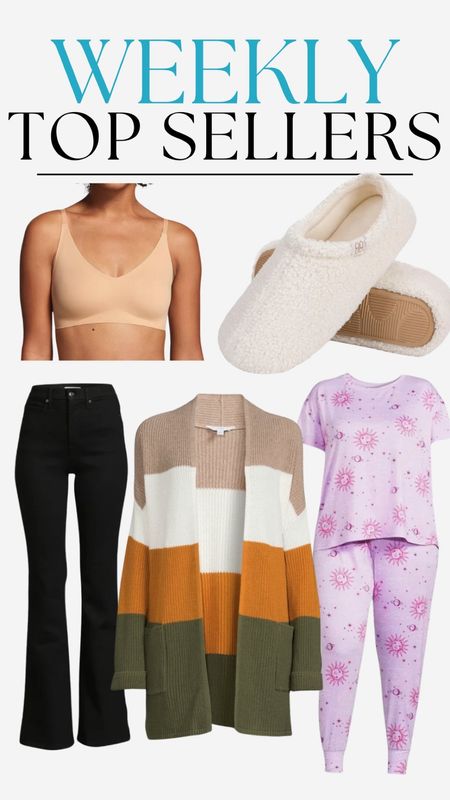 weekly top sellers, time and tru, cardigan, sofia jeans, walmart fashion, walmart, joyspun, pajama set, pjs, true & co bra, bra, wireless bra, slippers, house shoes, loafer

#LTKMostLoved #LTKfindsunder50 #LTKstyletip