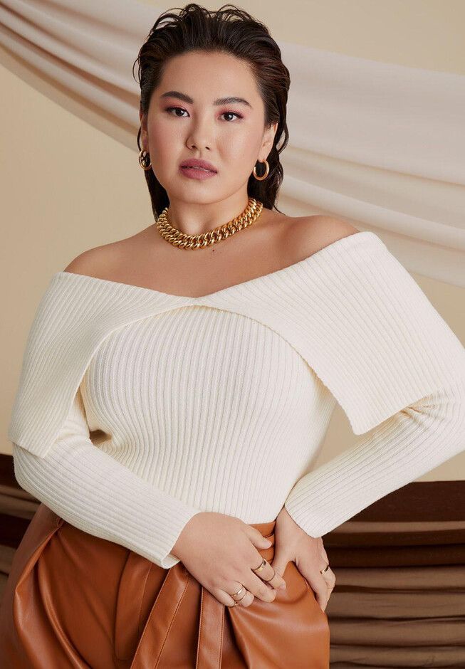 Ribbed Off The Shoulder Sweater | Eloquii