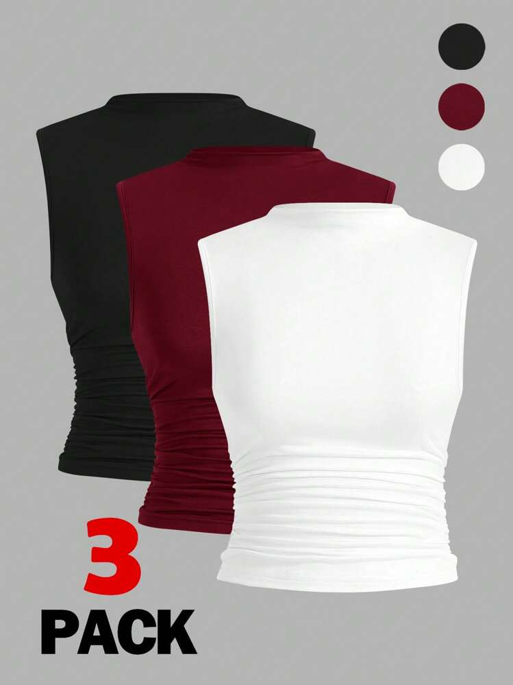 Auralis 3pcs/Set Plus Size Women's Sleeveless Form-Fitting Basic Camisole Set Spring To Summer | SHEIN