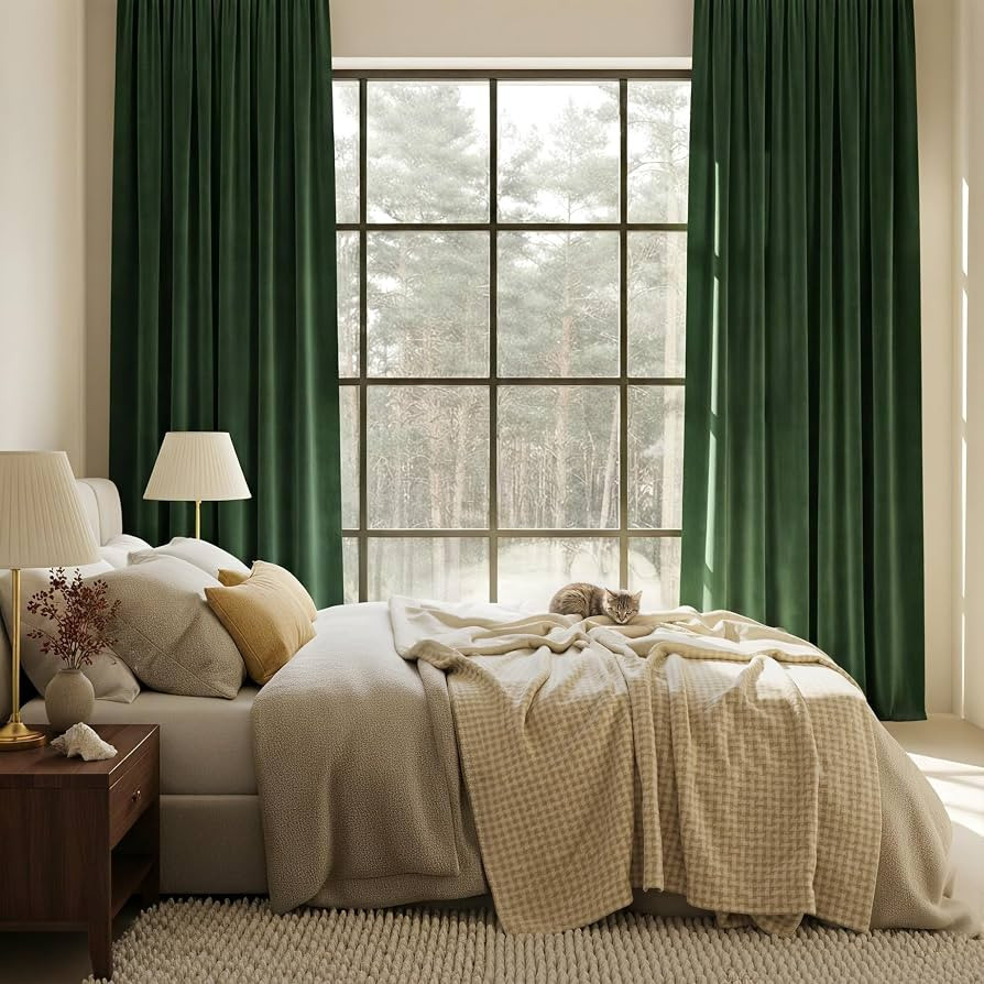 NICETOWN Dark Green Blackout Velvet Curtains for Dining Room 84" Long | Amazon (US)