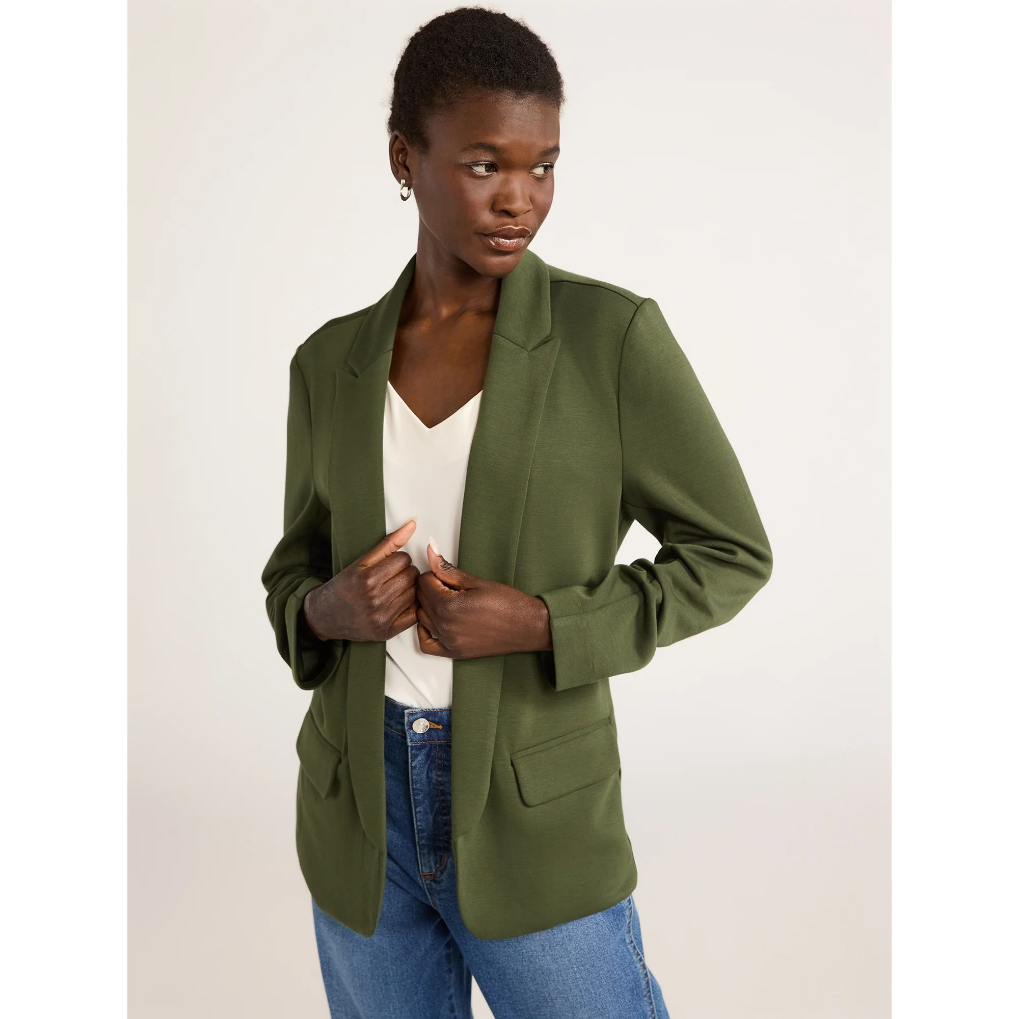 Scoop Women's Relaxed Ultimate ScubaKnit Stretch Blazer with Scrunch Sleeves, Sizes XS-XXL | Walmart (US)
