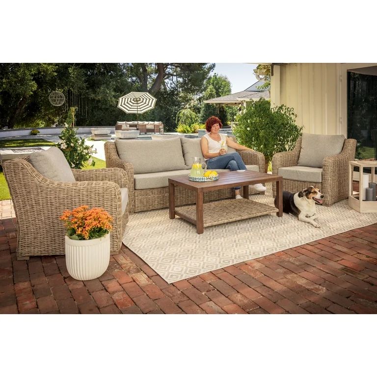 Better Homes & Gardens Bellamy 2 Piece Outdoor Sofa Gray Cushions & Coffee Table Set with Patio C... | Walmart (US)