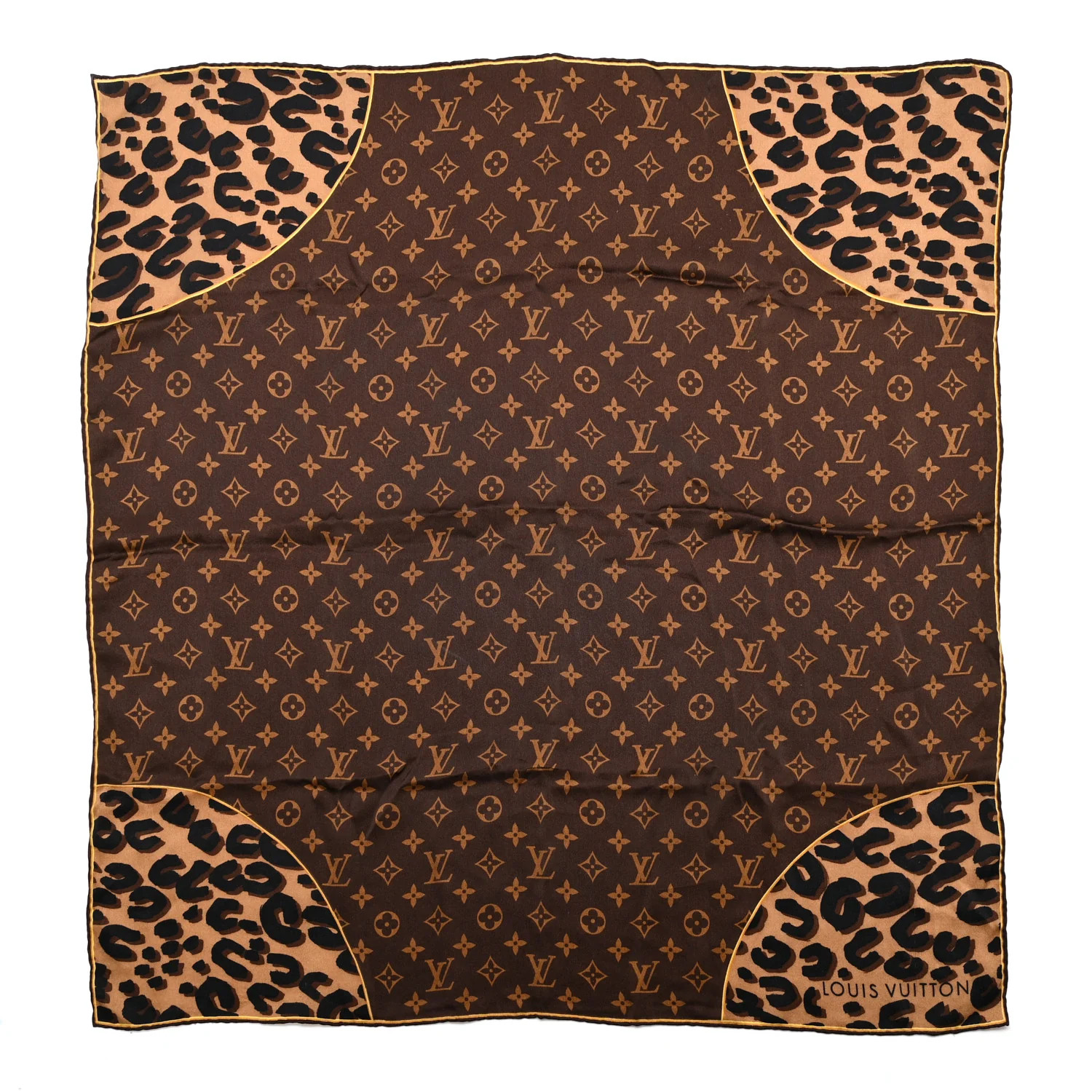 Silk Leopard Monogram Square Scarf | FASHIONPHILE (US)