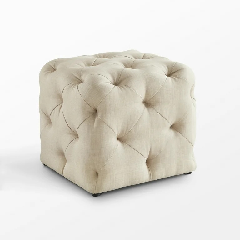Inspired Home Destiny Linen Ottoman Square Shaped Modern Allover Tufted Design, Beige | Walmart (US)