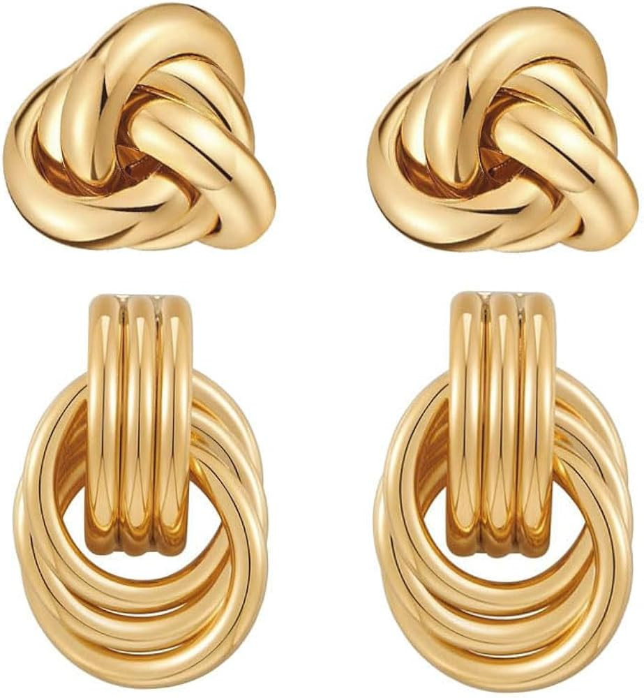 Chunky Gold Knot Earrings Geometric Drop Dangle Earrings Long Twisted Earrings Statement Earring ... | Amazon (US)