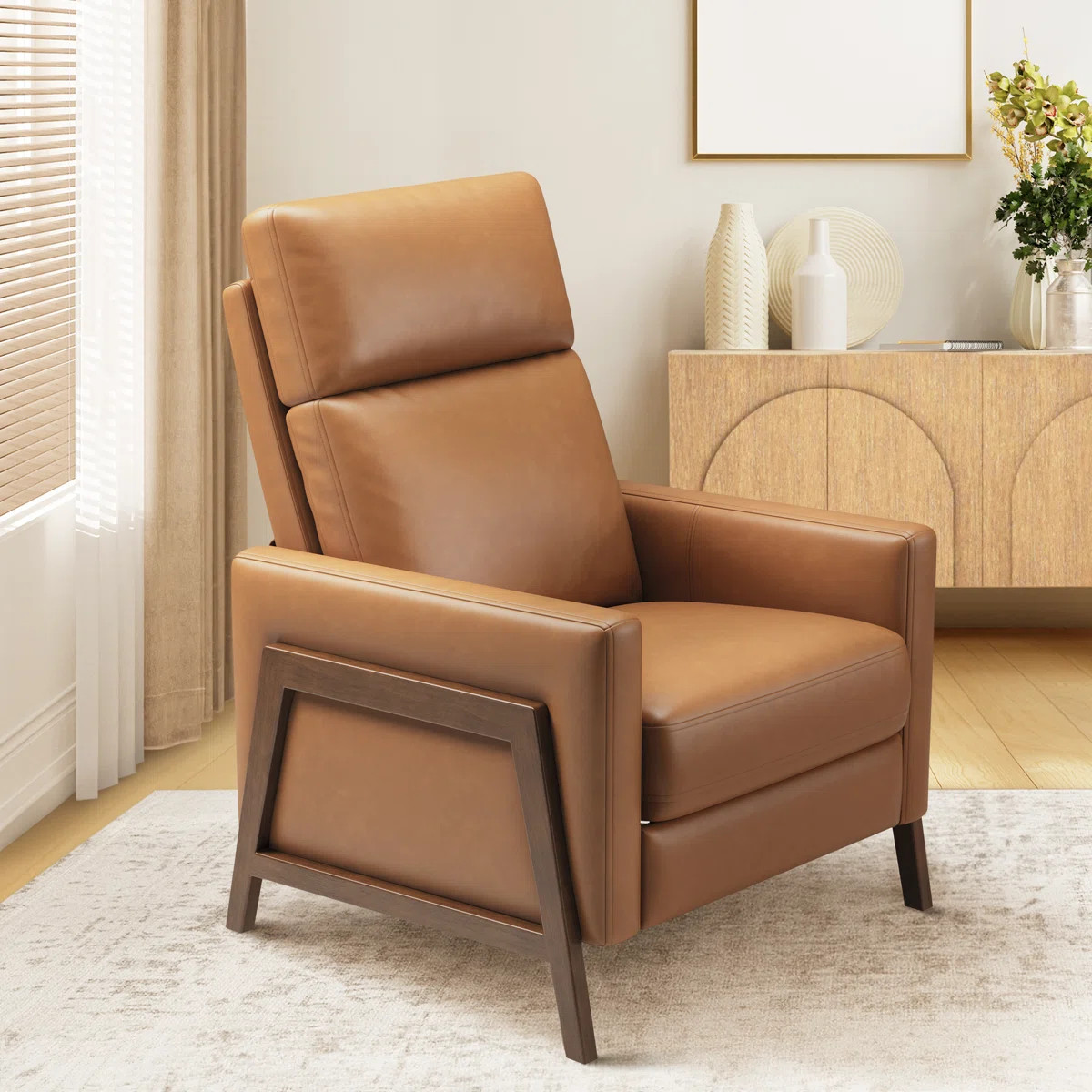 Mid-Century Modern Push-Back Recliner Chair, PU Leather Armchair (Set of 2) | Wayfair North America